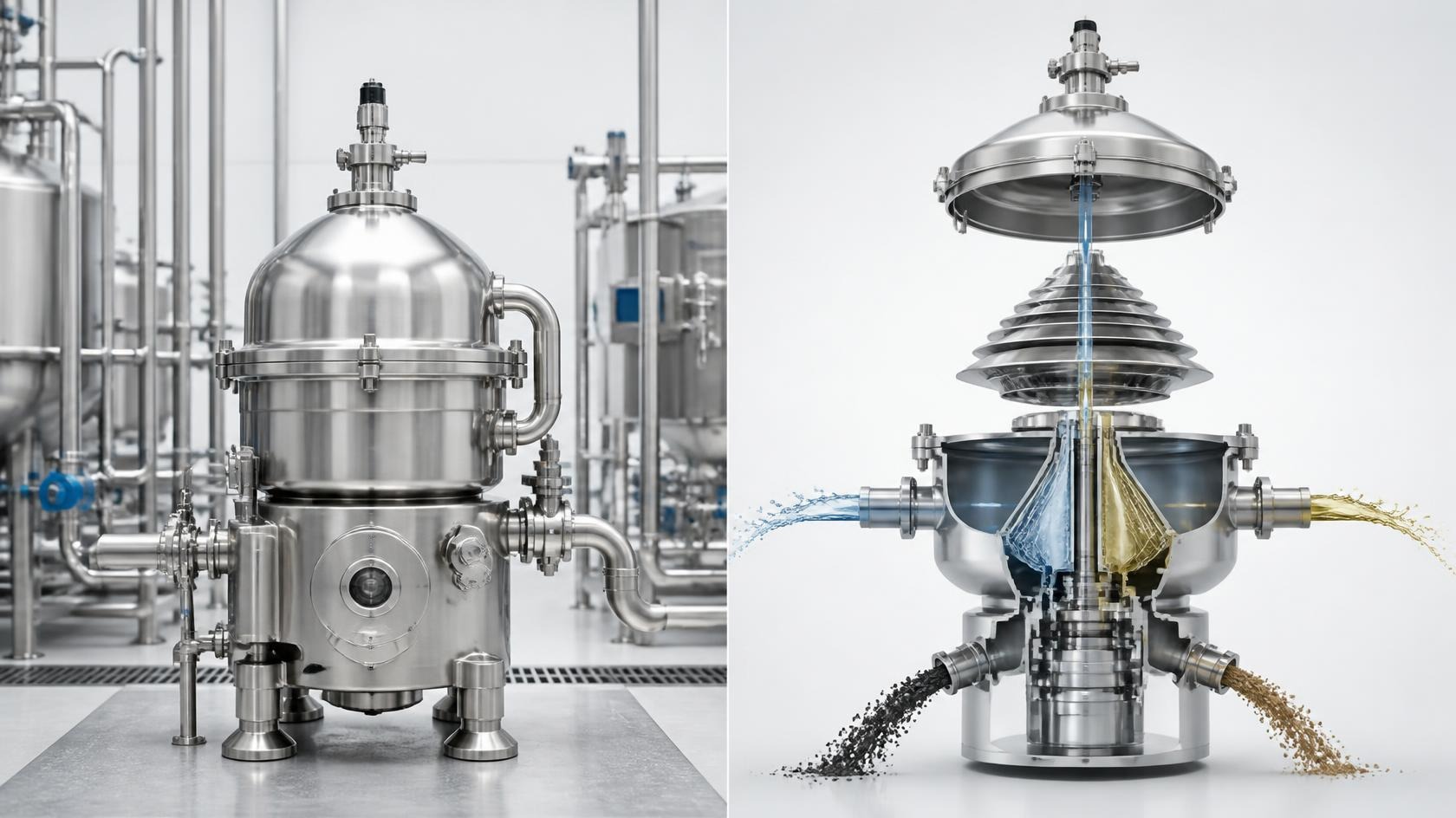 Self Cleaning Disc Bowl Separator Side By Side Disc Stack